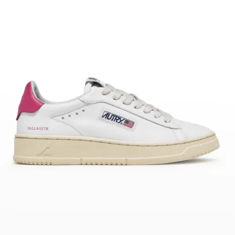 Autry Women's White Leather Sneakers with Pink Heel Accent